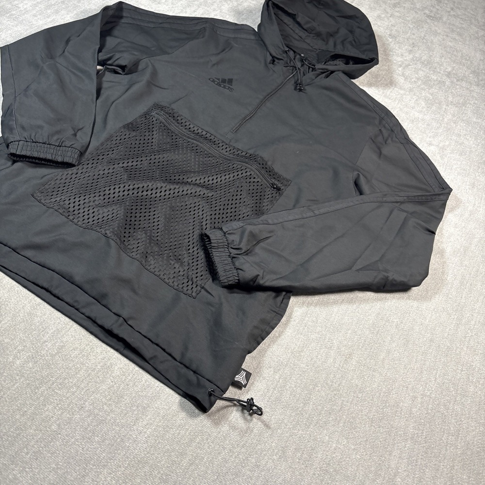 Adidas Womens Essentials Rain Resistant Mesh Kangaroo Pocket Hoodie Black Sz S